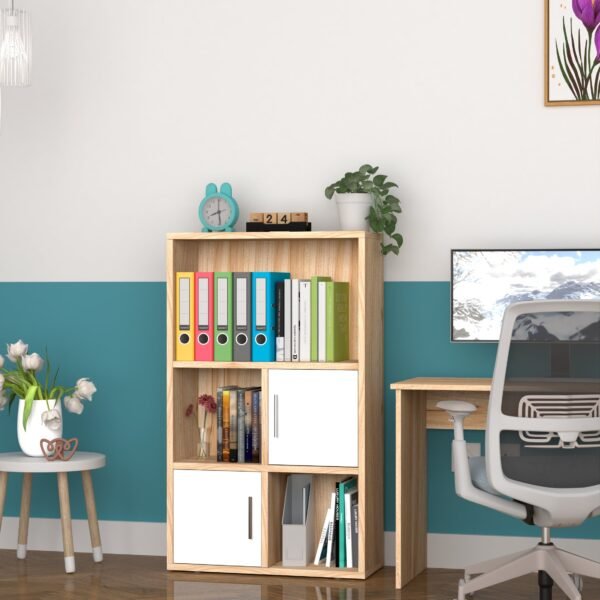 Spyder Group Modern Wooden Bookcase with Storage Cabinets and Open Shelves – Home Office Organizer Unit with File Binders and Books Display, Color: Multi